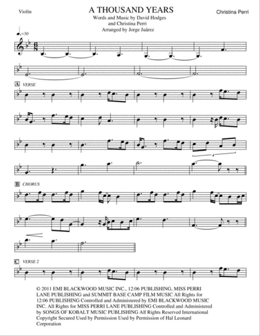 A Thousand Years Violin Solo scores gallery preview page 1