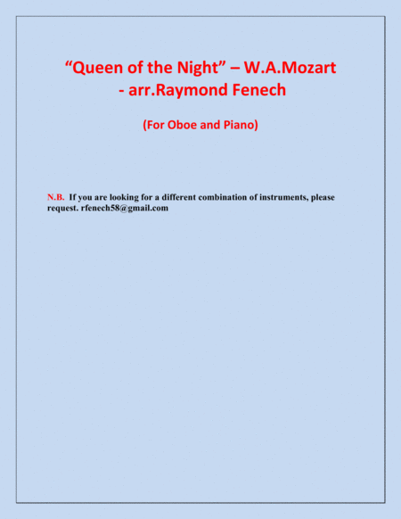 Queen of the Night - From the Magic Flute - Oboe and Piano image number null