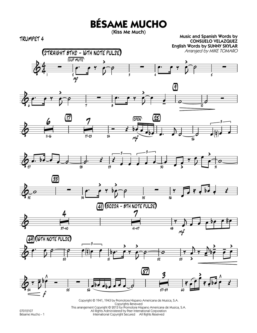 Besame Mucho (Kiss Me Much) - Trumpet 4 Jazz Ensemble scores gallery preview page 1