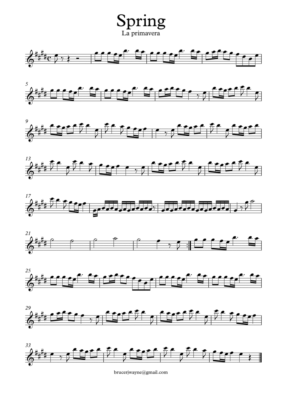 Spring- La Primavera Vivaldi(reduced version) Violin Solo scores gallery preview page 1