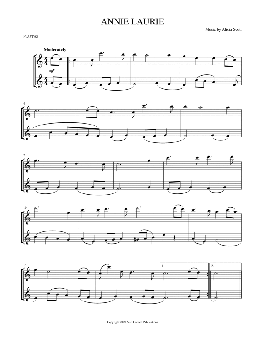 Annie Laurie Flute Duet scores gallery preview page 1