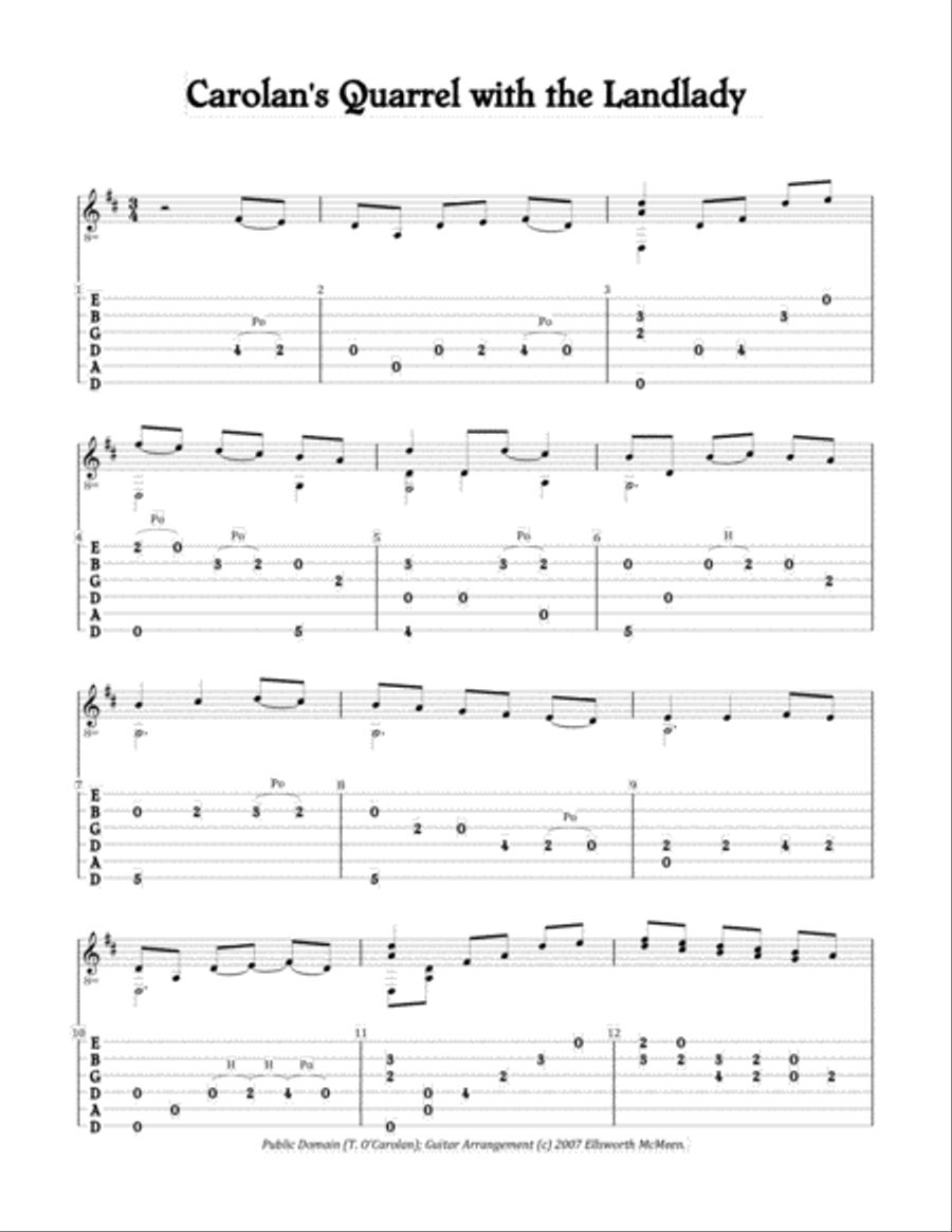 Carolan's Quarrel with the Landlady (For Fingerstyle Guitar Tuned Drop D)