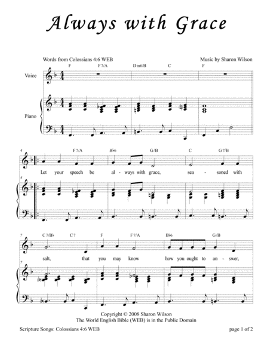 Always with Grace (Colossians 4:6) Piano, Vocal, Guitar scores gallery preview page 2