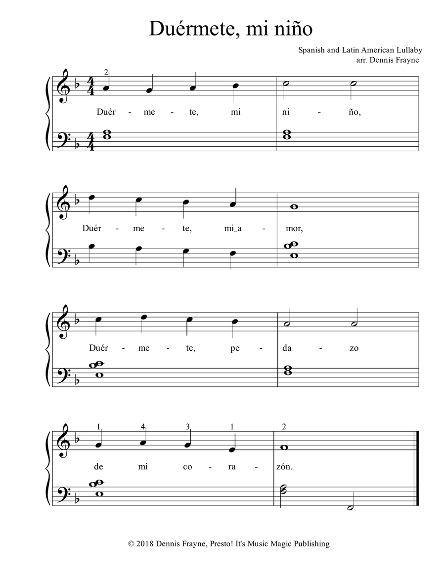 Duérmete, mi niño (Duermete mi nino) (standard notation) Piano, Vocal scores gallery preview page 1