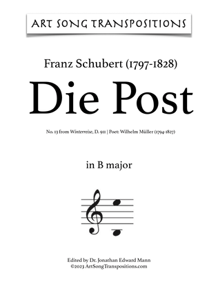 Book cover for SCHUBERT: Die Post, D. 911 no. 13 (transposed to B major)