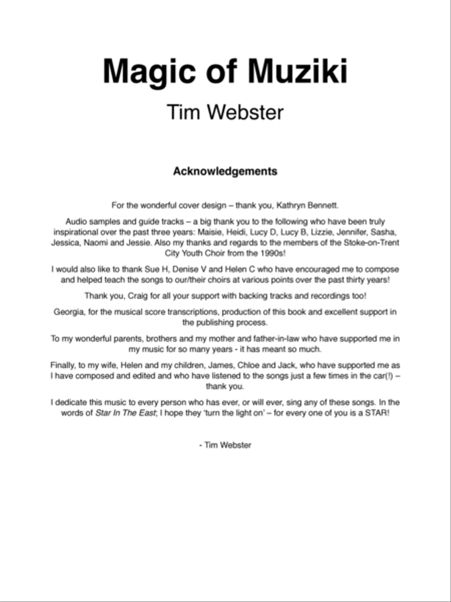 Magic of Muziki - Vocal Scores - For Youth Choirs - By Tim Webster Children's Choir scores gallery preview page 5