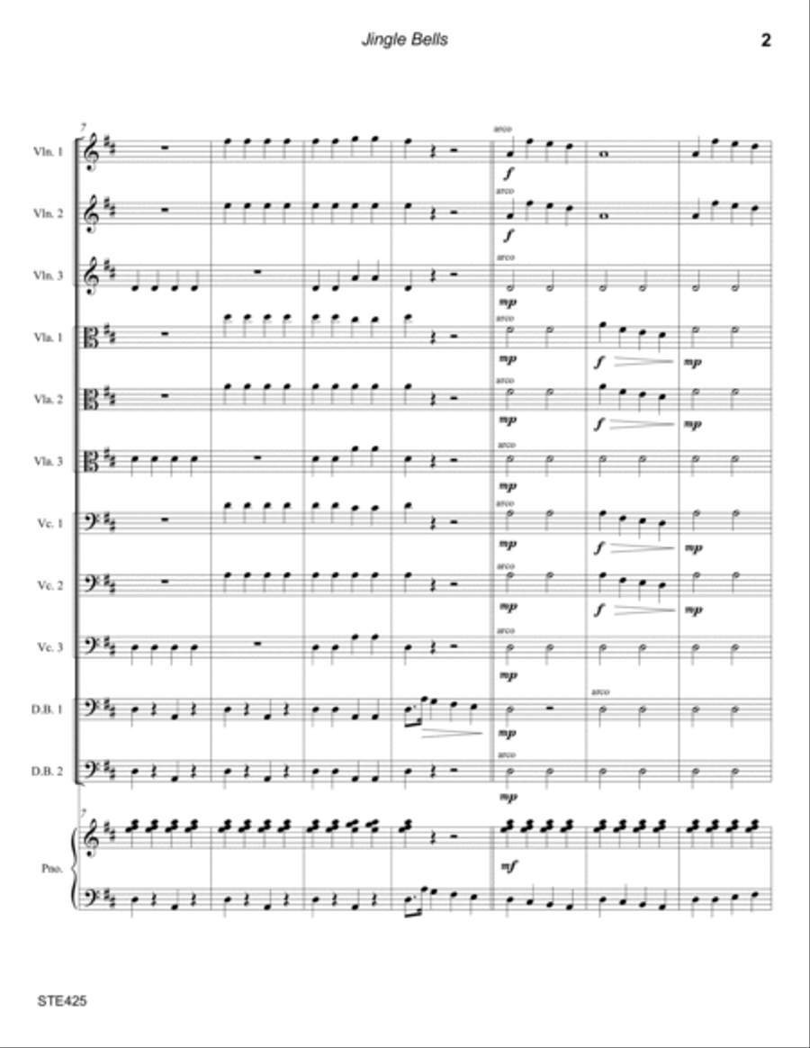 JINGLE BELLS - STRING ENSEMBLE or ELEMENTARY ORCHESTRA Chamber Orchestra scores gallery preview page 2