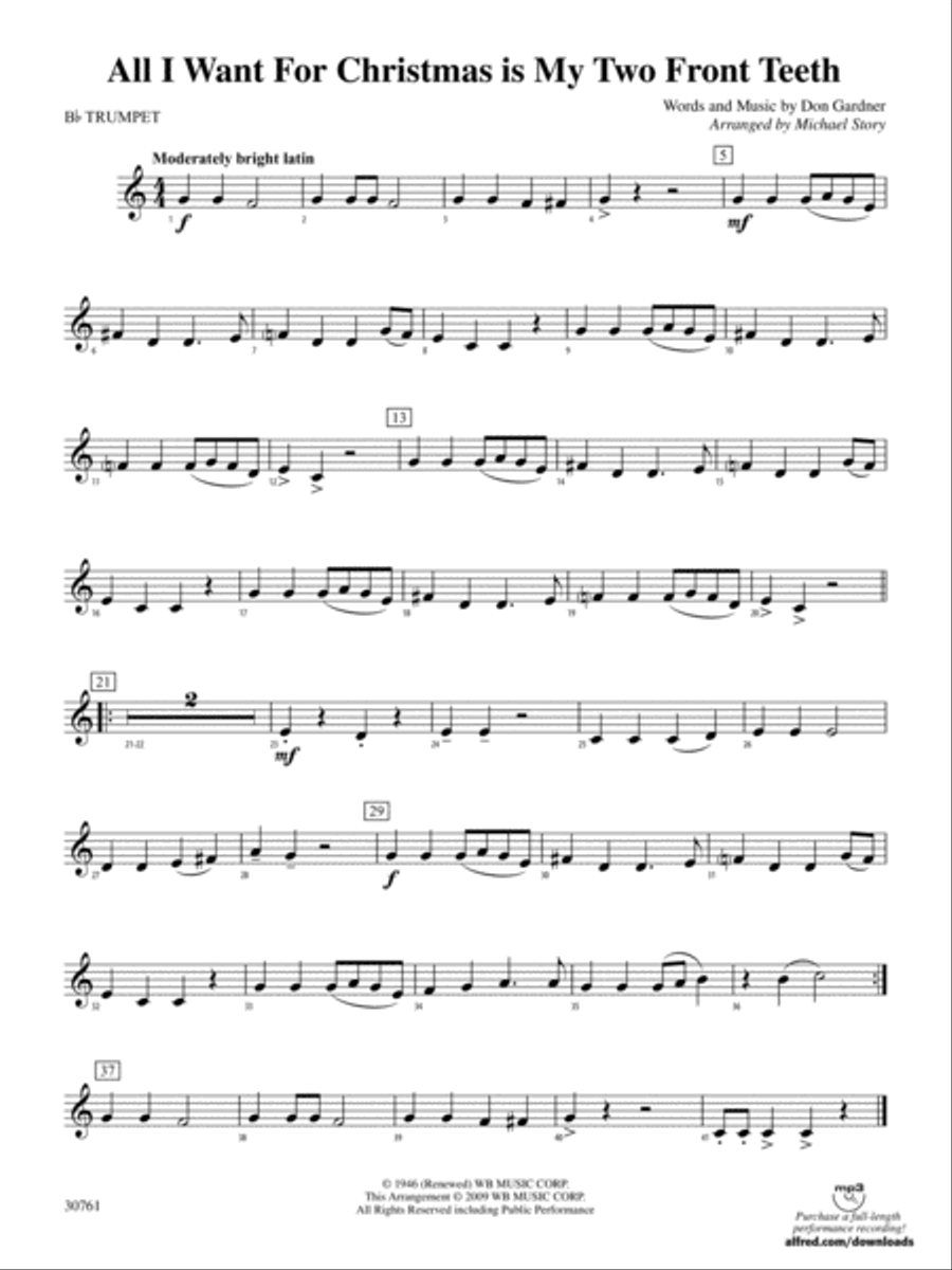 All I Want for Christmas Is My Two Front Teeth: 1st B-flat Trumpet Concert Band scores gallery preview page 1