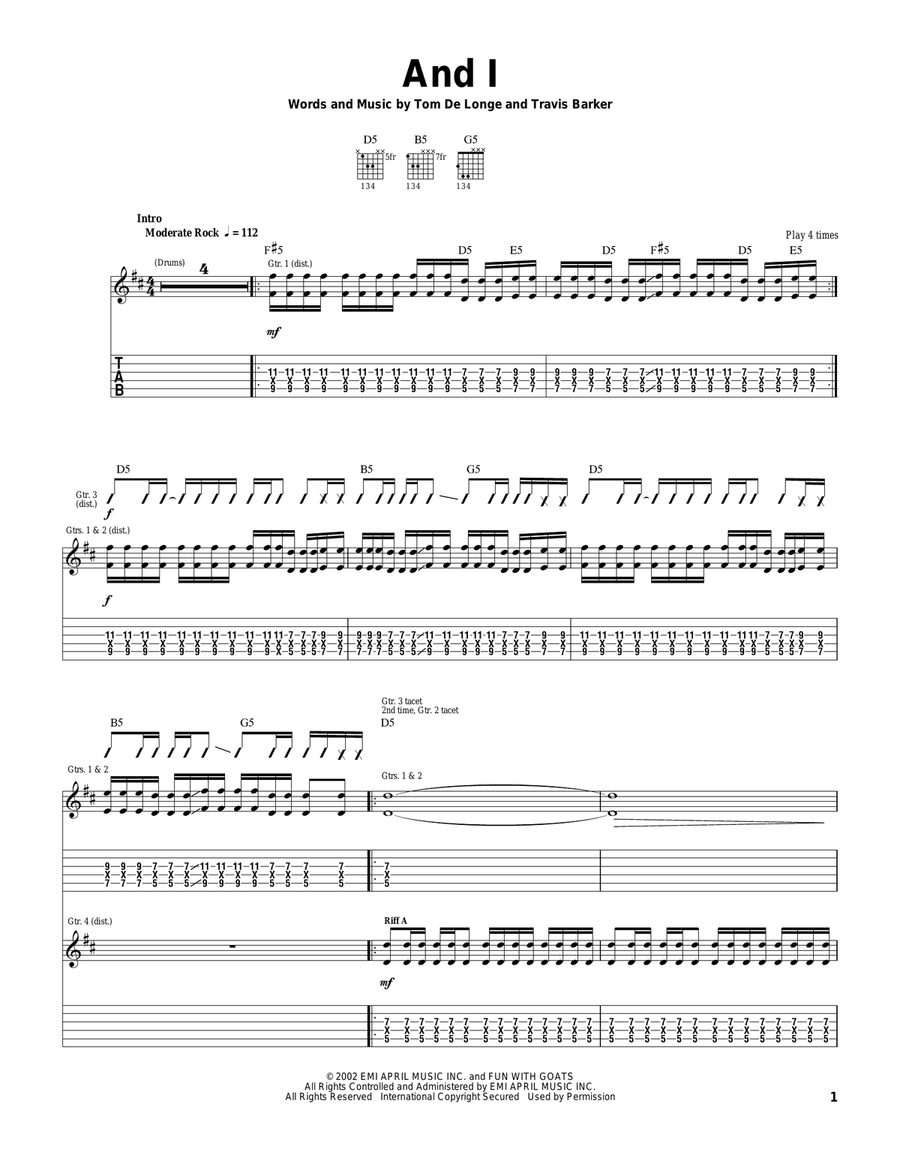 And I Guitar Tablature scores gallery preview page 1