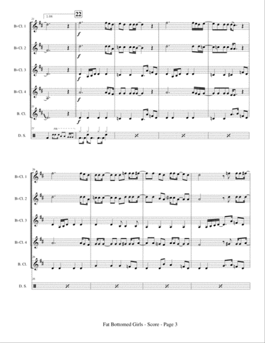 Fat Bottomed Girls Clarinet Quartet scores gallery preview page 5