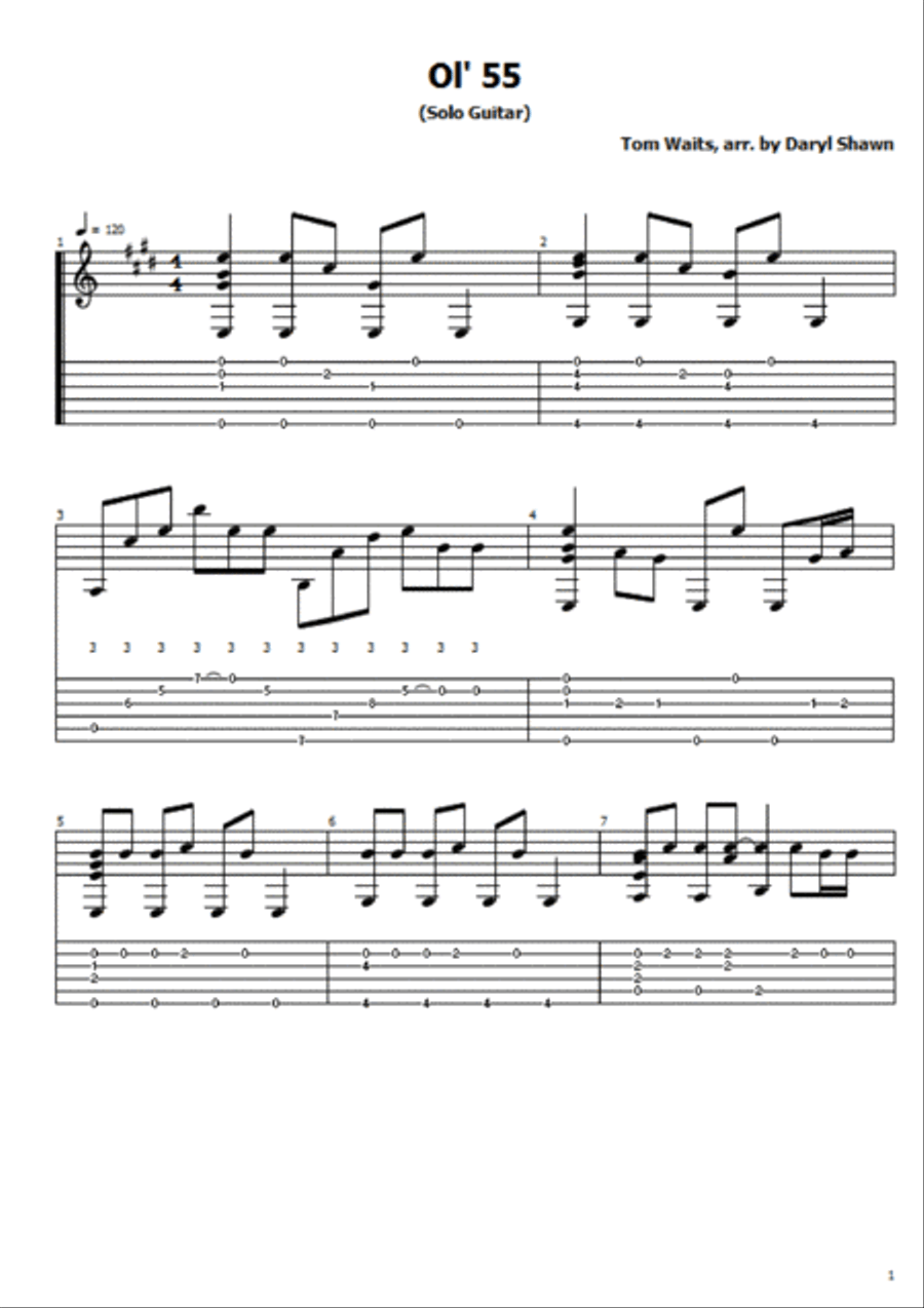 Ol' 55 Guitar Tablature scores gallery preview page 1