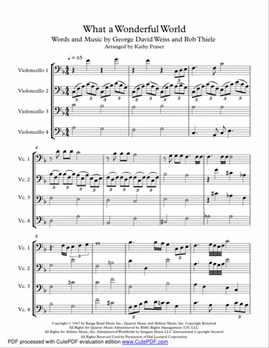 What A Wonderful World Cello scores gallery preview page 1