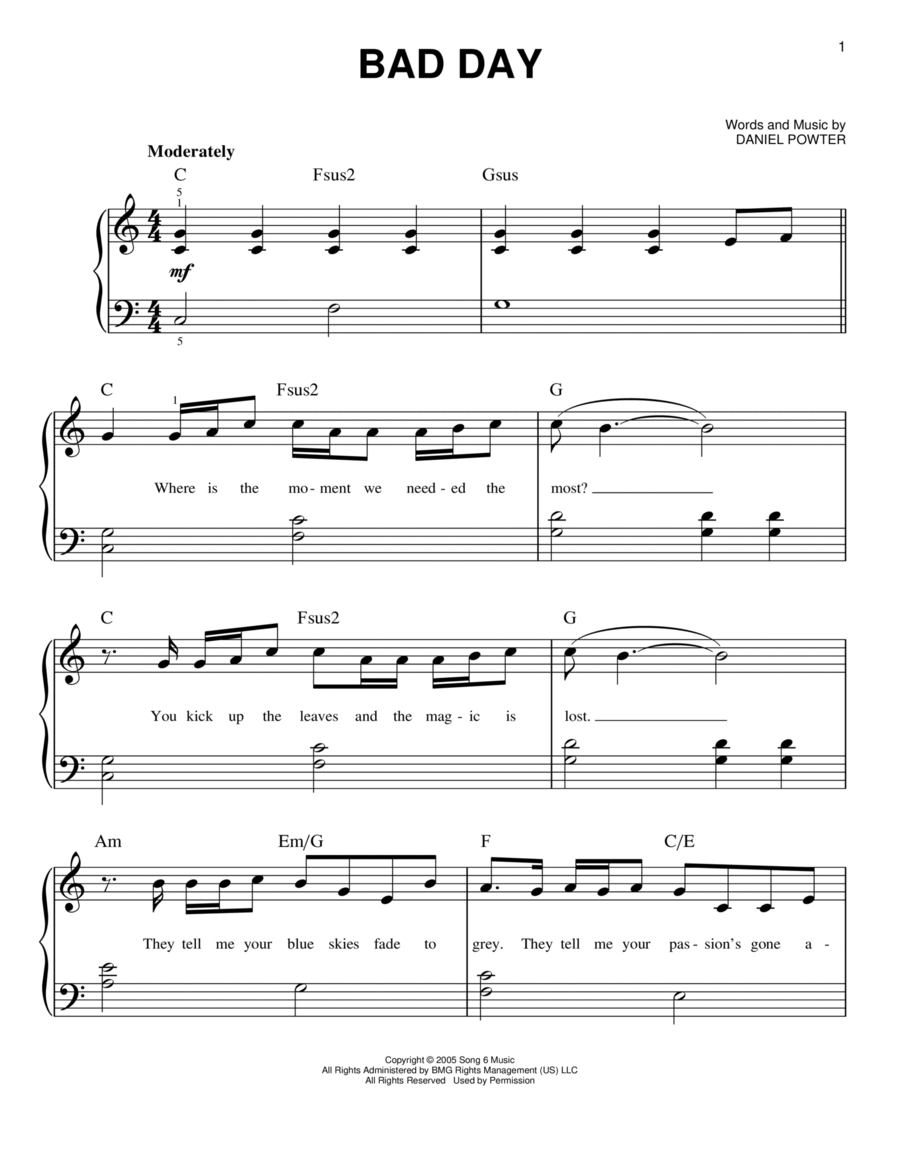 Bad Day Easy Piano scores gallery preview page 1