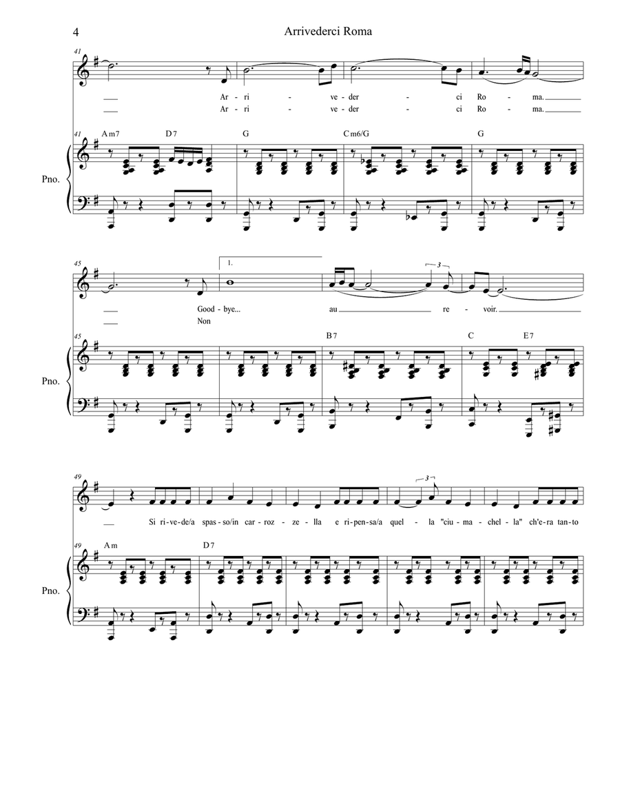 Arrivederci Roma (goodbye To Rome) Unison Choir scores gallery preview page 4