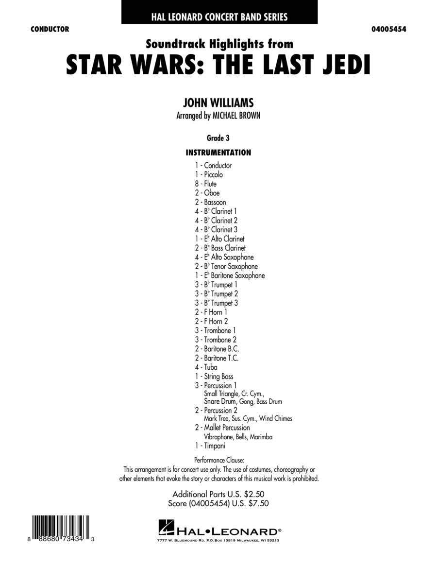 Soundtrack Highlights from Star Wars: The Last Jedi - Conductor Score (Full Score) Concert Band scores gallery preview page 1