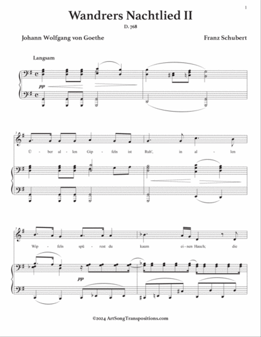 SCHUBERT: Wandrers Nachtlied II, D. 768 (transposed to G major) Voice scores gallery preview page 2