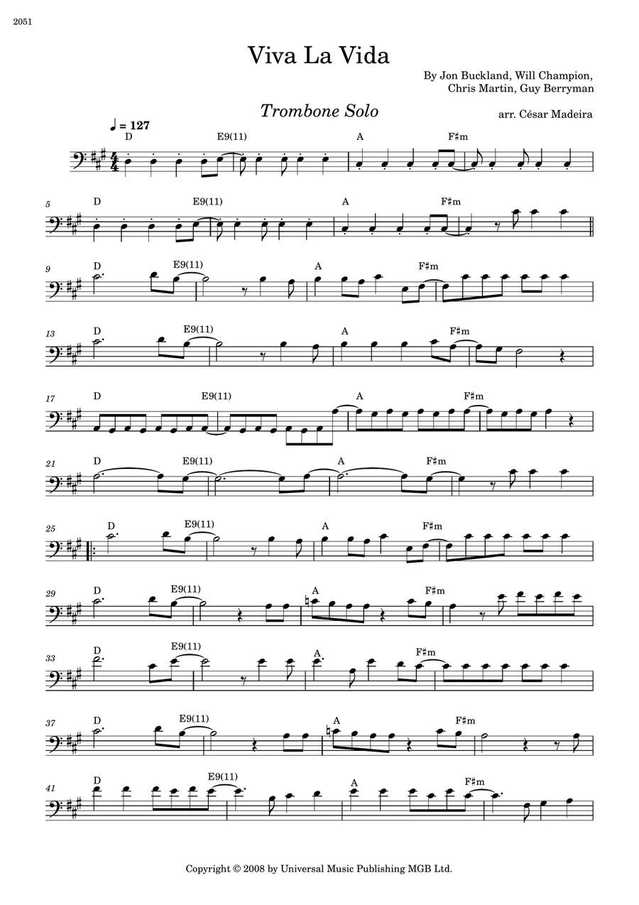 Viva La Vida Viva La Vida Trombone Solo scores gallery preview page 1