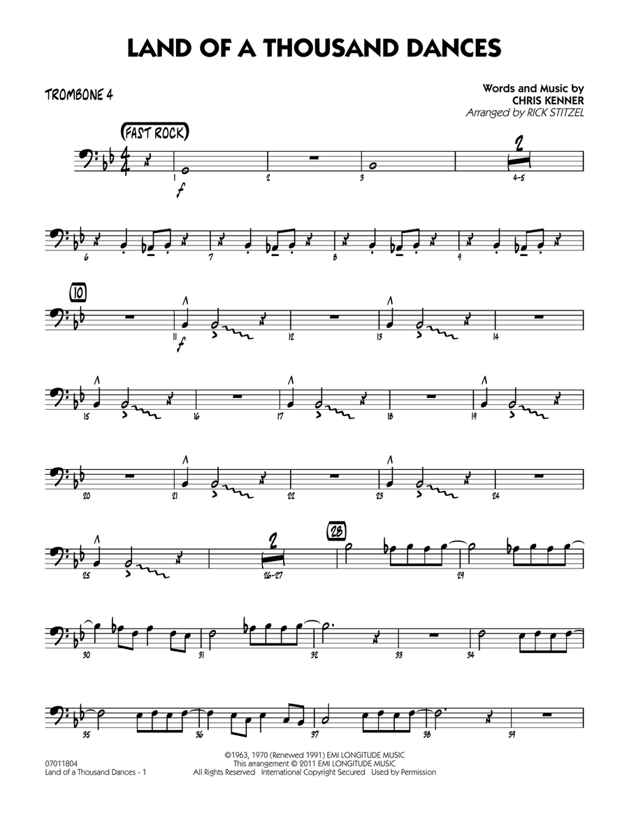 Land Of A Thousand Dances - Trombone 4 Jazz Ensemble scores gallery preview page 1