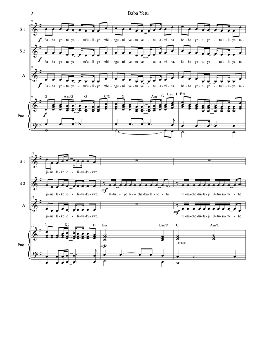 Baba Yetu SSA scores gallery preview page 2