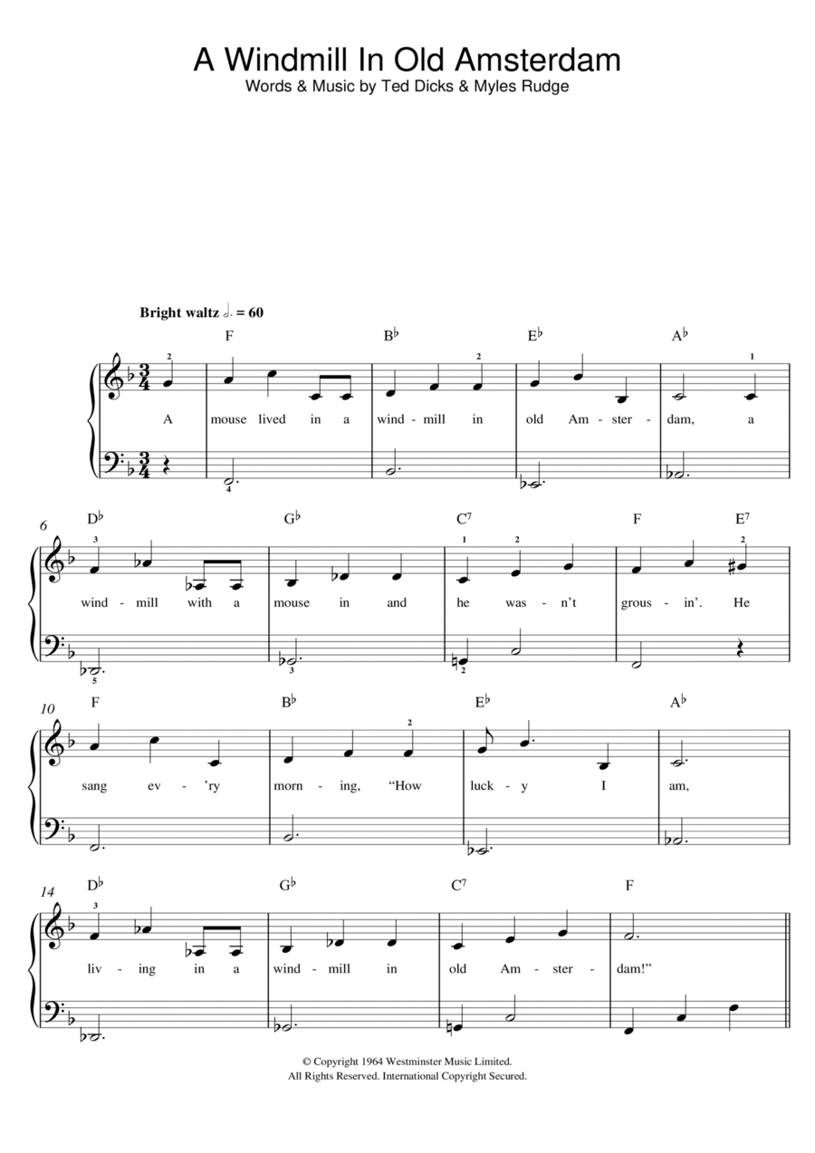 A Windmill In Old Amsterdam Easy Piano scores gallery preview page 1