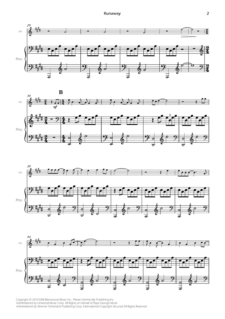 Runaway Violin Solo scores gallery preview page 2