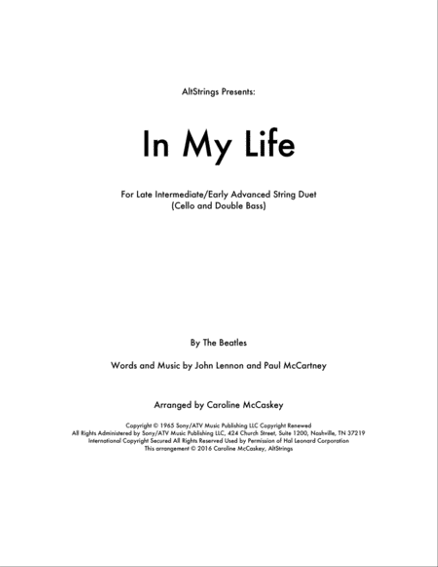 In My Life String Duet scores gallery preview page 1