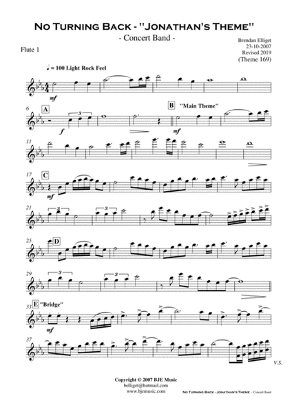No Turning Back - Jonathan's Theme - Concert Band Score and Parts PDF image number null