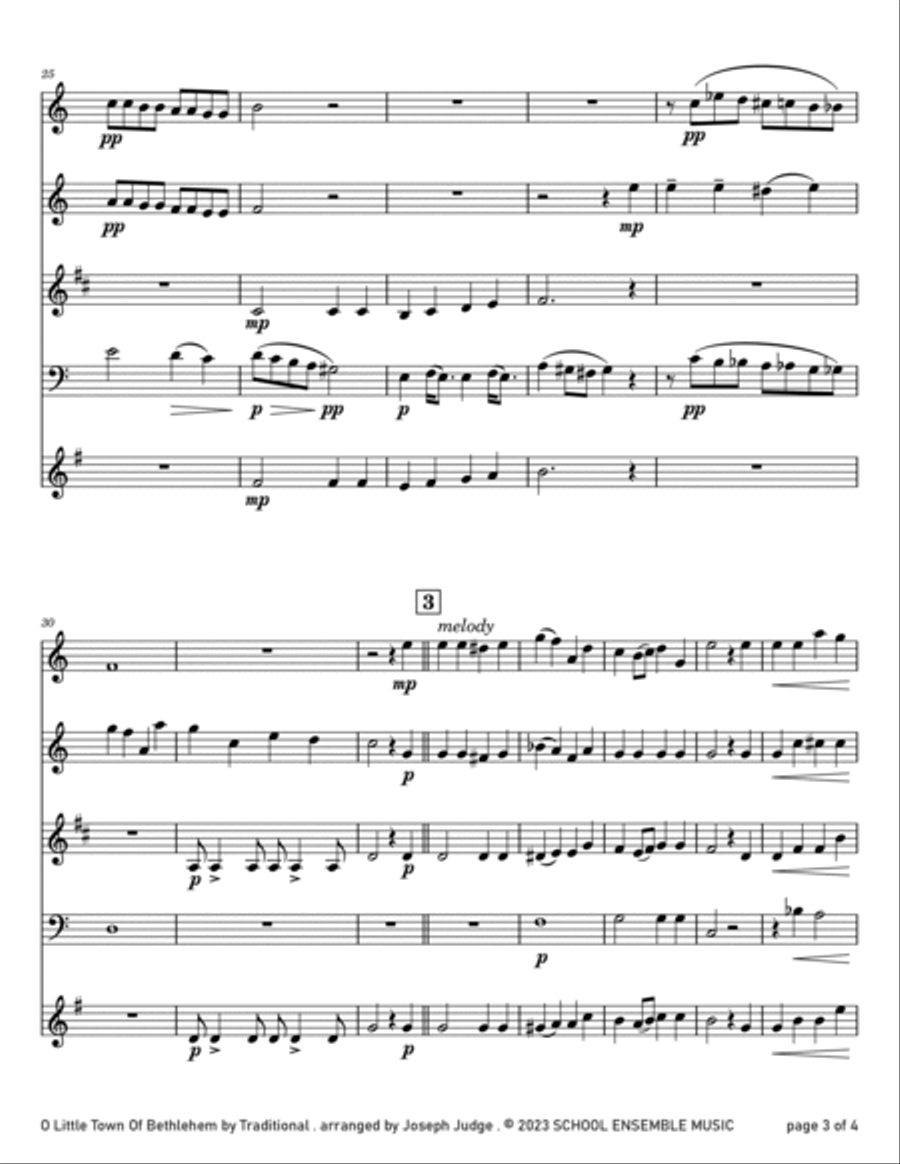 O Little Town Of Bethlehem for Woodwind Quartet in School Woodwind Quartet scores gallery preview page 3