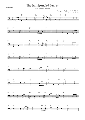 The Star Spangled Banner (USA National Anthem) for Bassoon Solo with Chords (F Major)