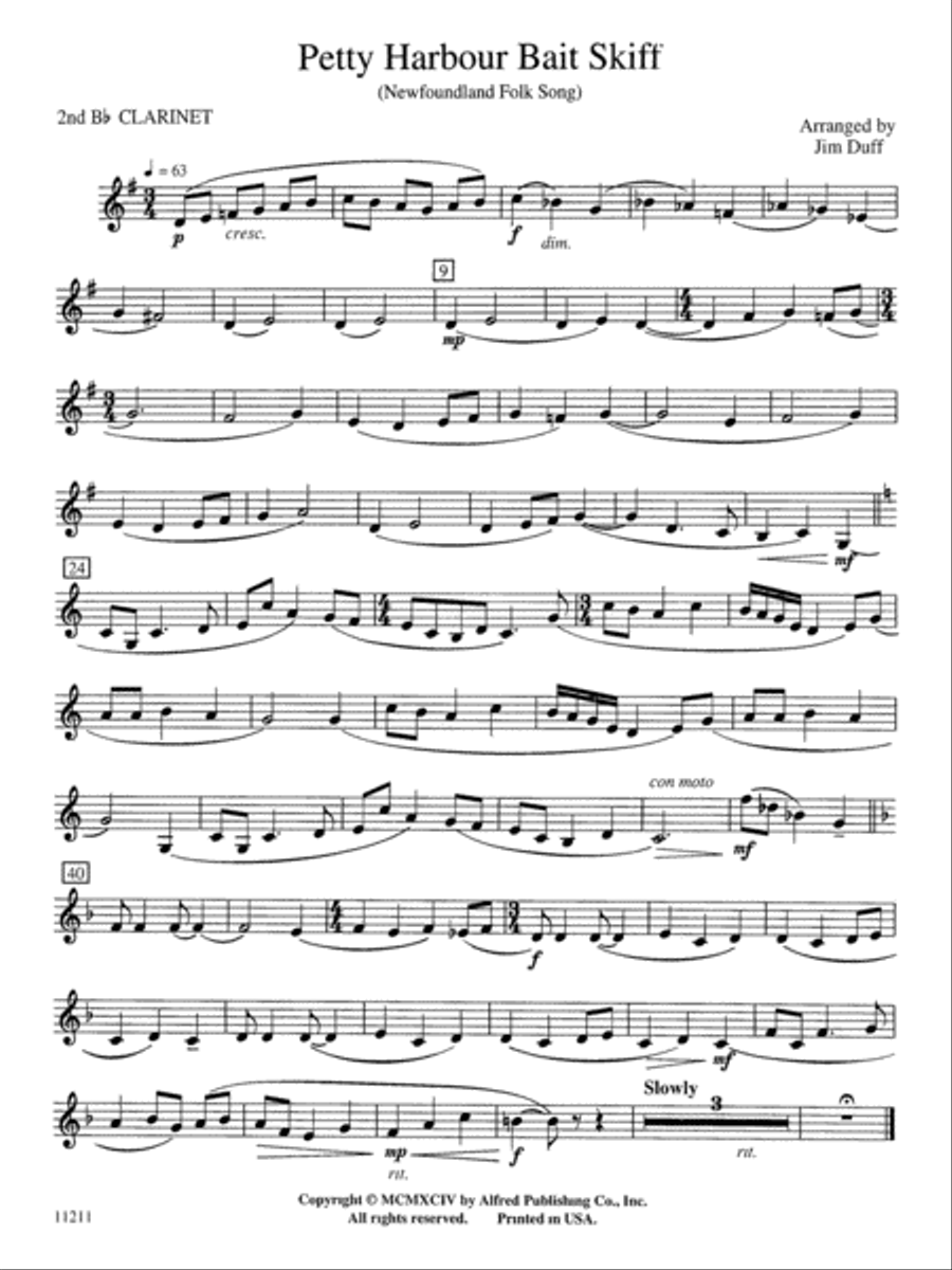 Petty Harbour Bait Skiff: 2nd B-flat Clarinet Concert Band scores gallery preview page 1