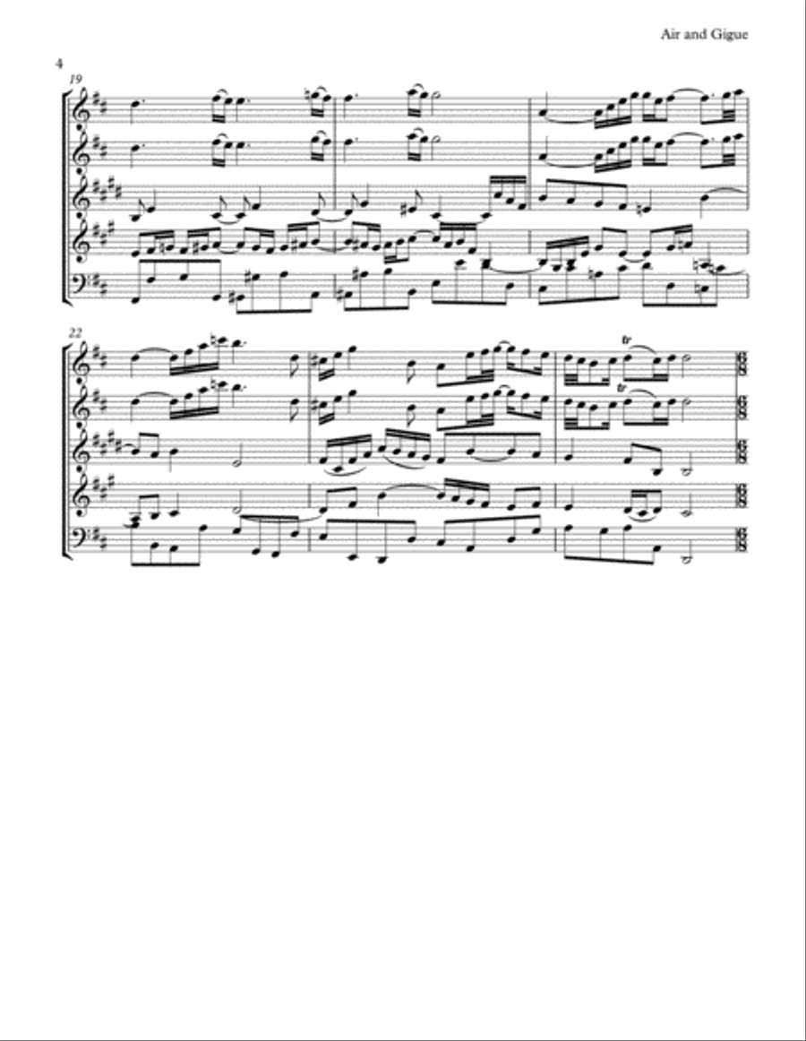 Bach: Air and Gigue from the Orchestral Suite No. 3 in D Major for Woodwind Quintet Small Ensemble scores gallery preview page 4