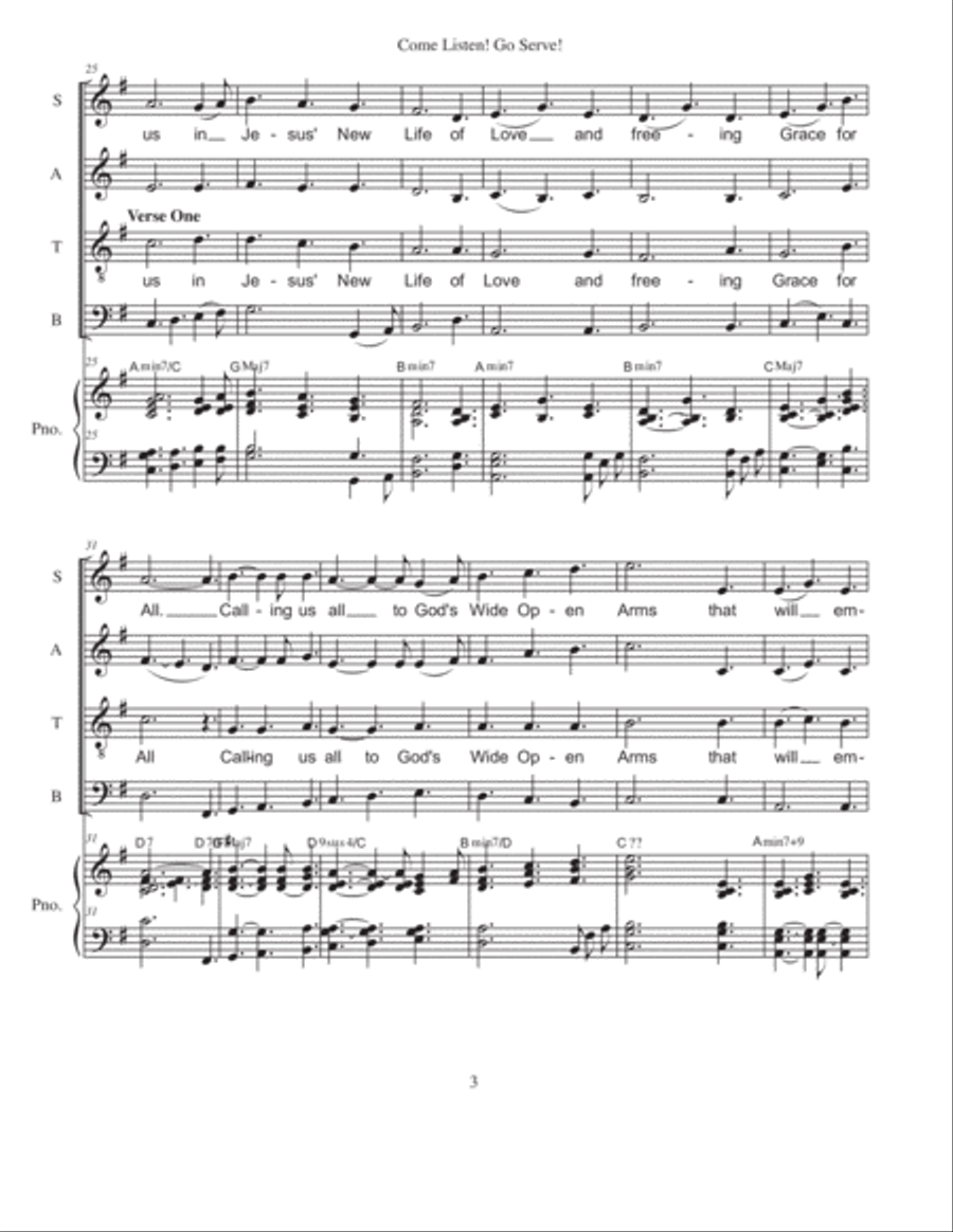 COME LISTEN! GO SERVE! (Celebrating the Spirit's calling to live in The Beloved Community.) Piano, Vocal, Guitar scores gallery preview page 4