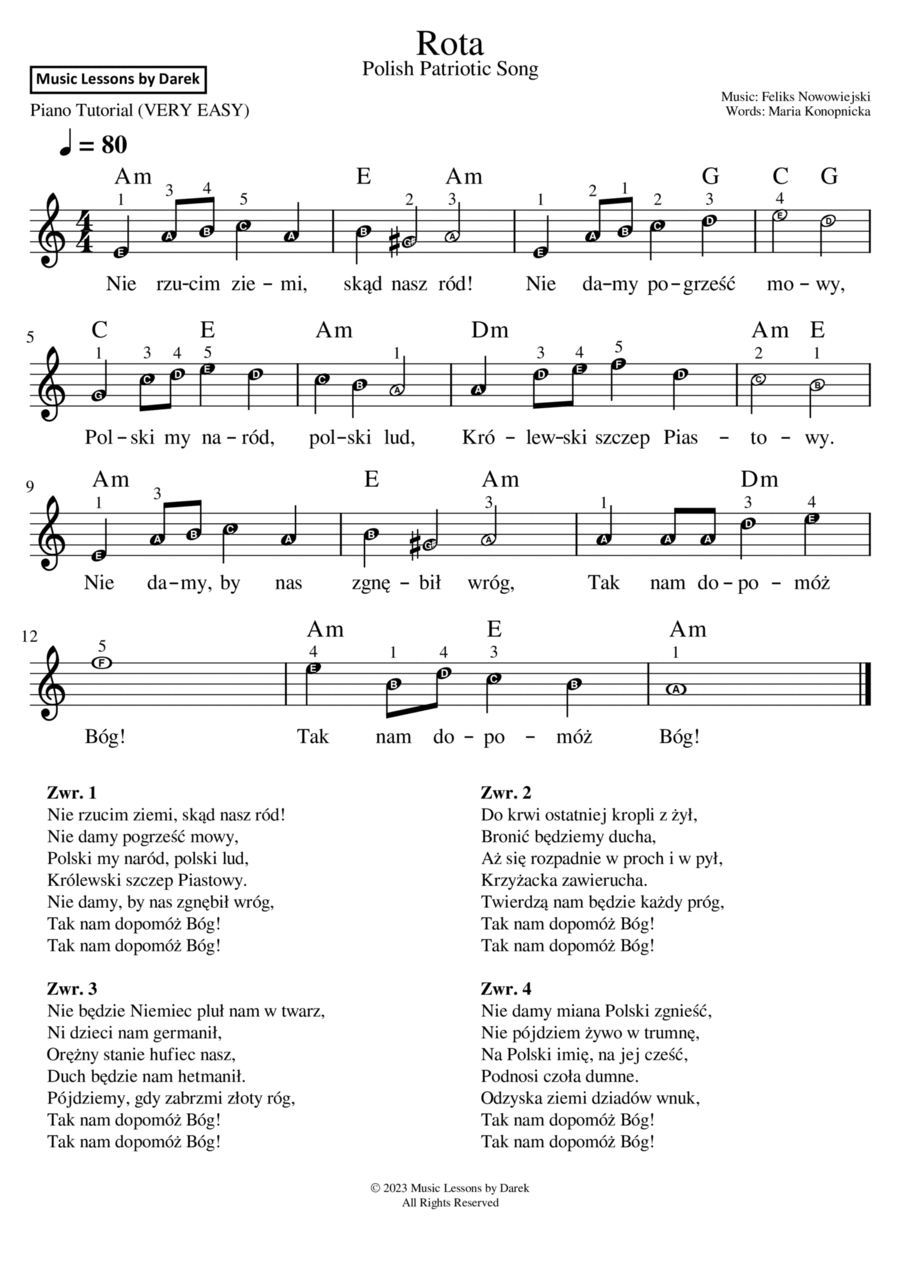 Rota (The Oath), Polish Patriotic Song [VERY EASY PIANO] Easy Piano scores gallery preview page 1