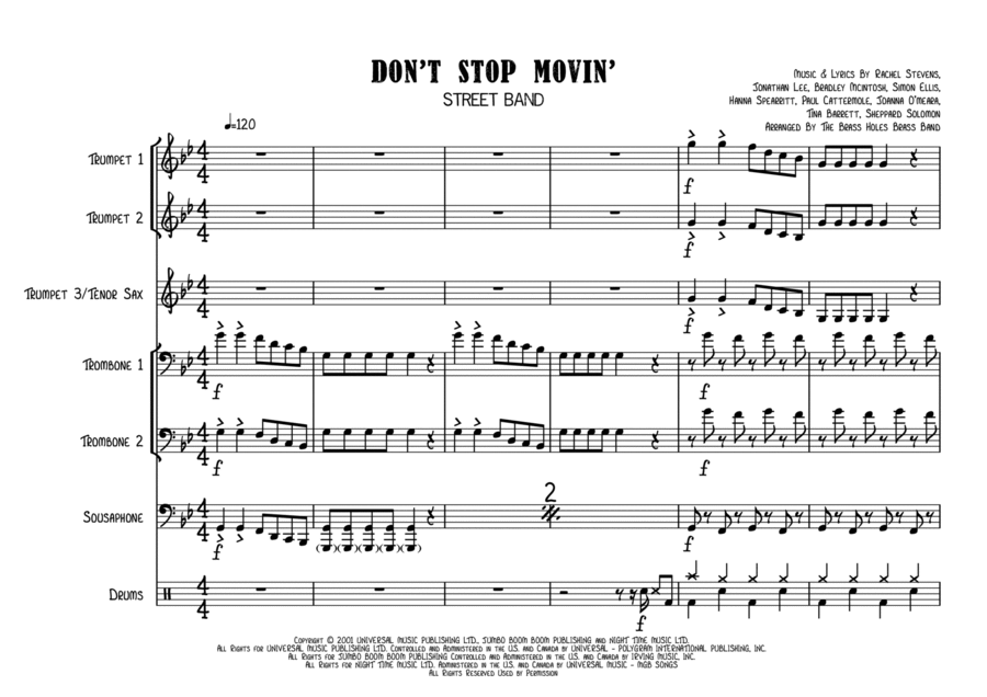 Don't Stop Movin' Brass Ensemble scores gallery preview page 1