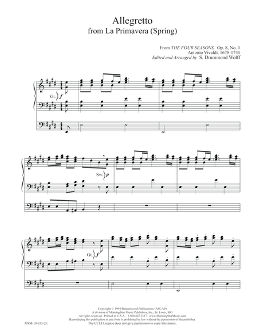 Allegretto from La Primavera (Spring) Organ scores gallery preview page 1