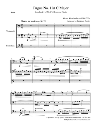 Fugue No. 1 in C Major (WTC Book 2) for String Trio (2 cellos and contrabass)