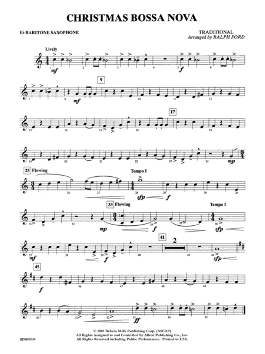 Christmas Bossa Nova: E-flat Baritone Saxophone Concert Band scores gallery preview page 1