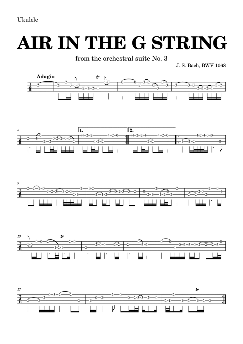 Air on the G string in D, BWV 1068 (accompanied) - UKULELE tab image number null