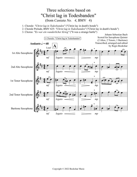 Three selections based on "Christ lag in Todesbanden" (Saxophone Quintet - 2 Alto, 2 Tenor, 1 Bari)