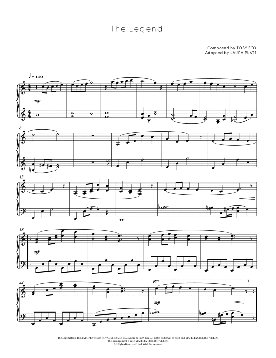 The Legend (DELTARUNE - Piano Sheet Music) Easy Piano scores gallery preview page 1