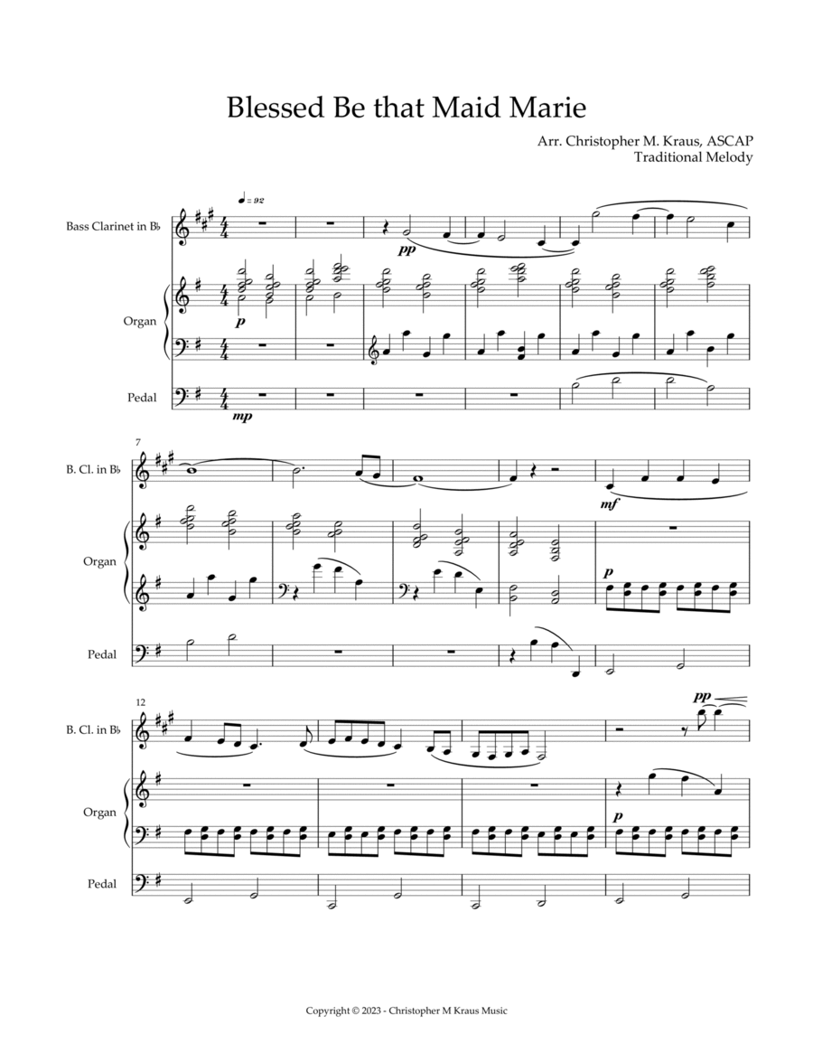 Blessed Be That Maid Marie (arr. B. Clarinet & Organ) Chamber Music scores gallery preview page 1
