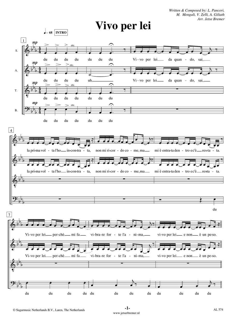 Vivo Per Lei 4-Part scores gallery preview page 1