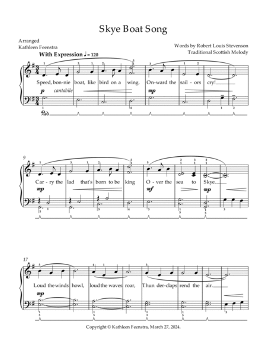 Skye Boat Song Easy Piano scores gallery preview page 2