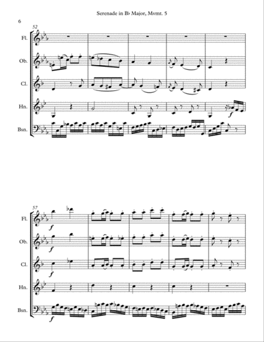 Mozart: Serenade in Bb Major, K. 361 (Gran Partita) for Wind Quintet Mvmt. 5 (Romanze) Woodwind Quintet scores gallery preview page 6
