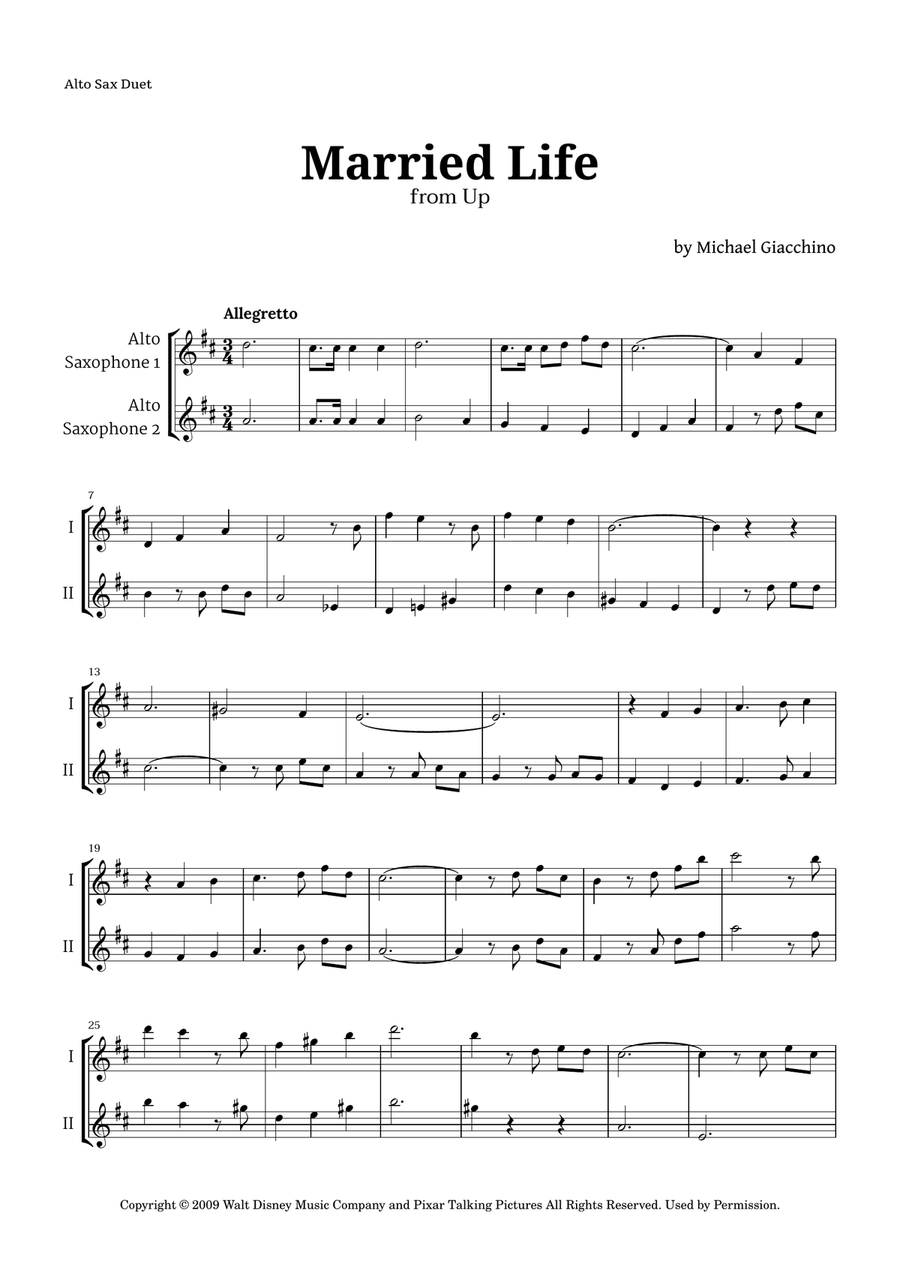 Married Life Woodwind Duet scores gallery preview page 1