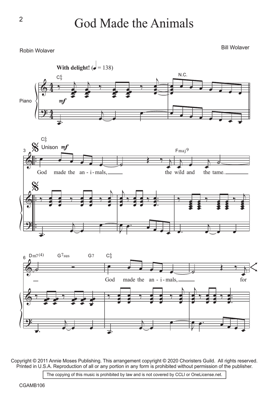 God Made the Animals - Unison/Two-part Unison Choir scores gallery preview page 2