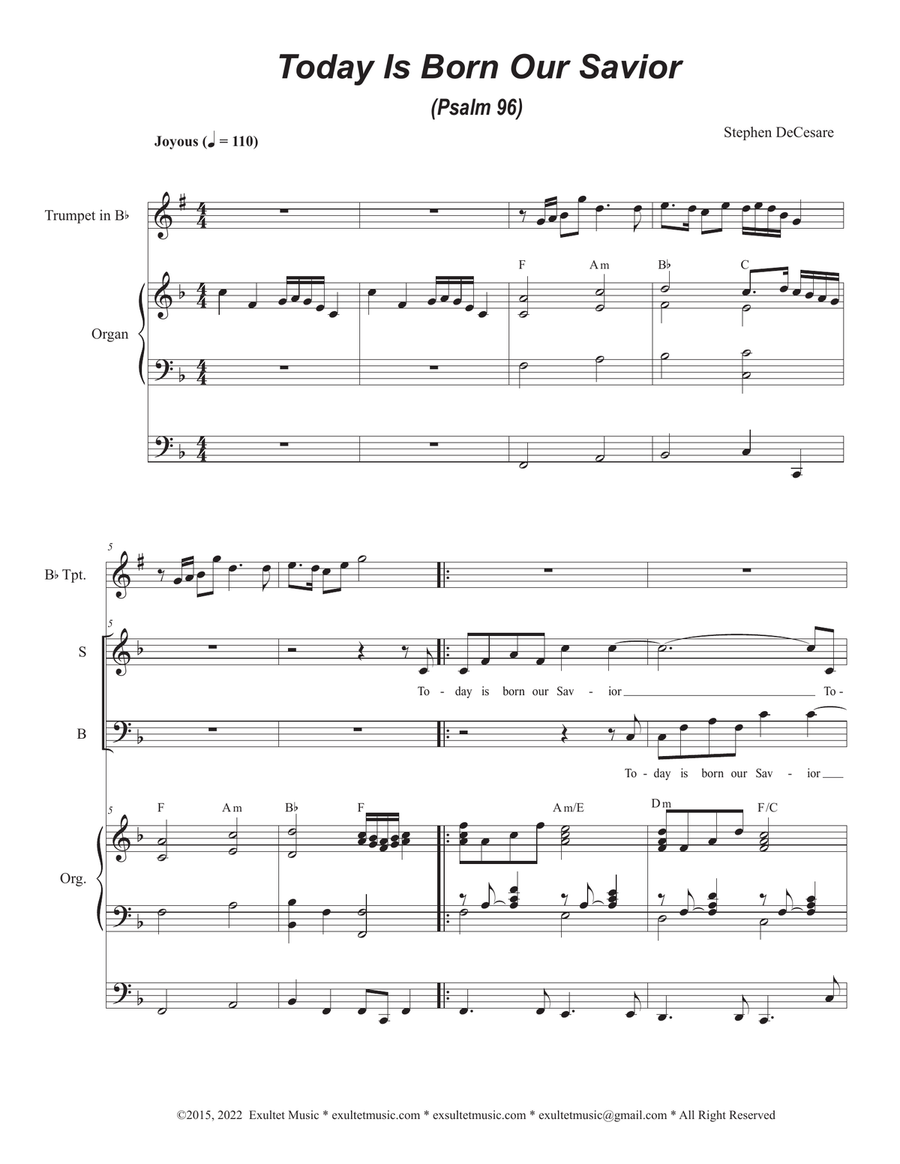 Today Is Born Our Savior (Psalm 96) (SAB) 3-Part scores gallery preview page 1