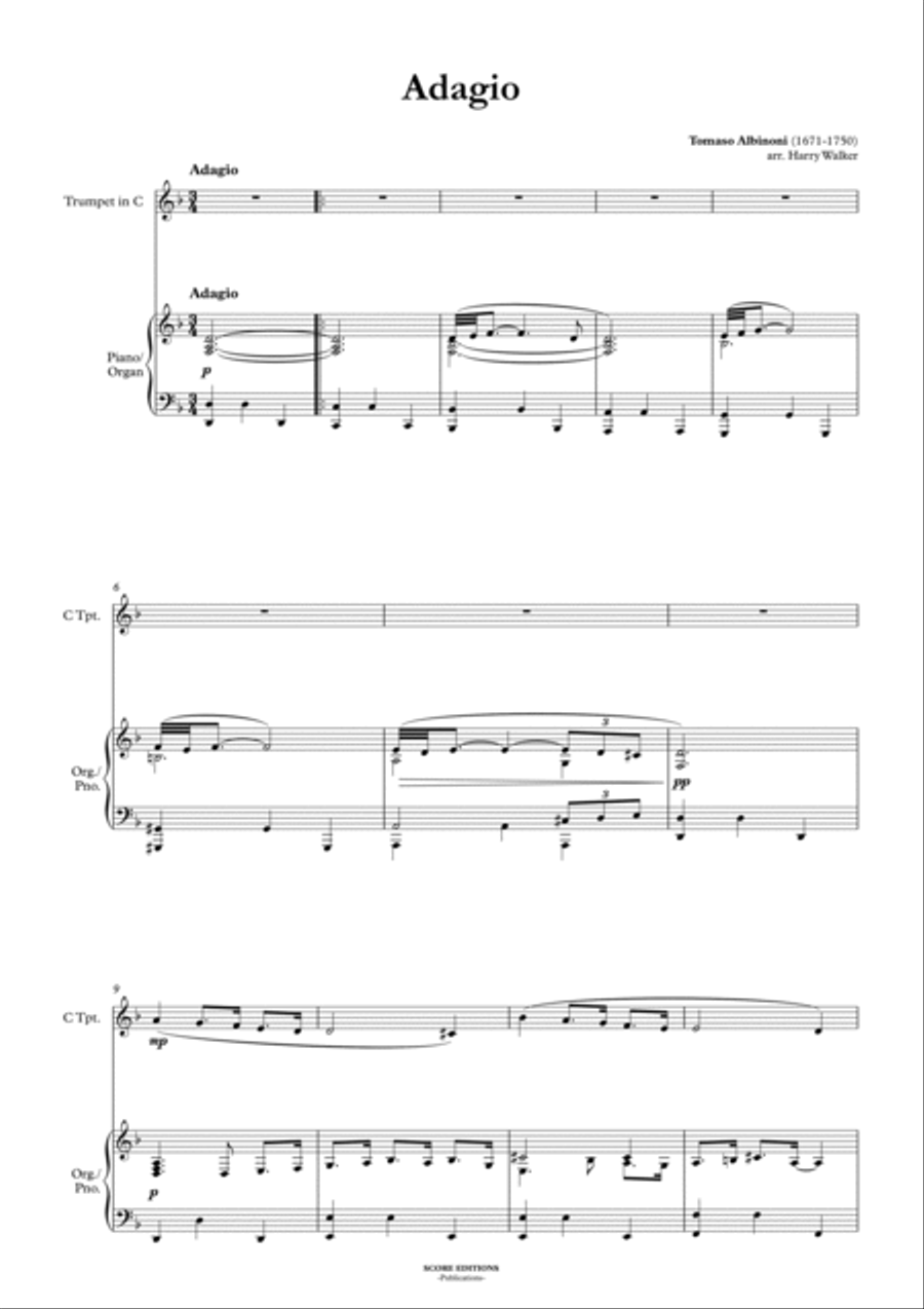 Adagio - Albinoni (for Trumpet in C and Piano/Organ) C Trumpet scores gallery preview page 3