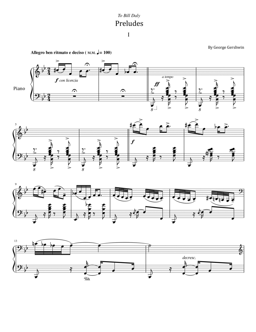 George Gershwin - 3 Preludes - No.1 Allegro ben ritmato e deciso - For Piano Solo Original image number null