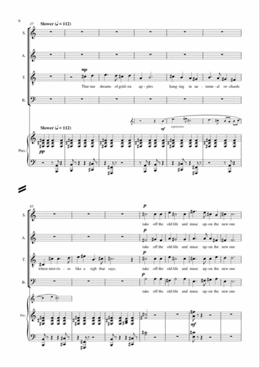 Carson Cooma: Just Now for SATB chorus and orchestra, chorus part with piano reduction 4-Part scores gallery preview page 6
